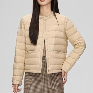 Yaloo Cream Button Down Quilted Duck Down Puffer Jacket